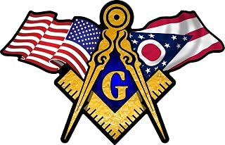 ProSticker 070 (One) 3" X 5" Masonic Series American & Ohio Flags Compass Square Decal Sticker