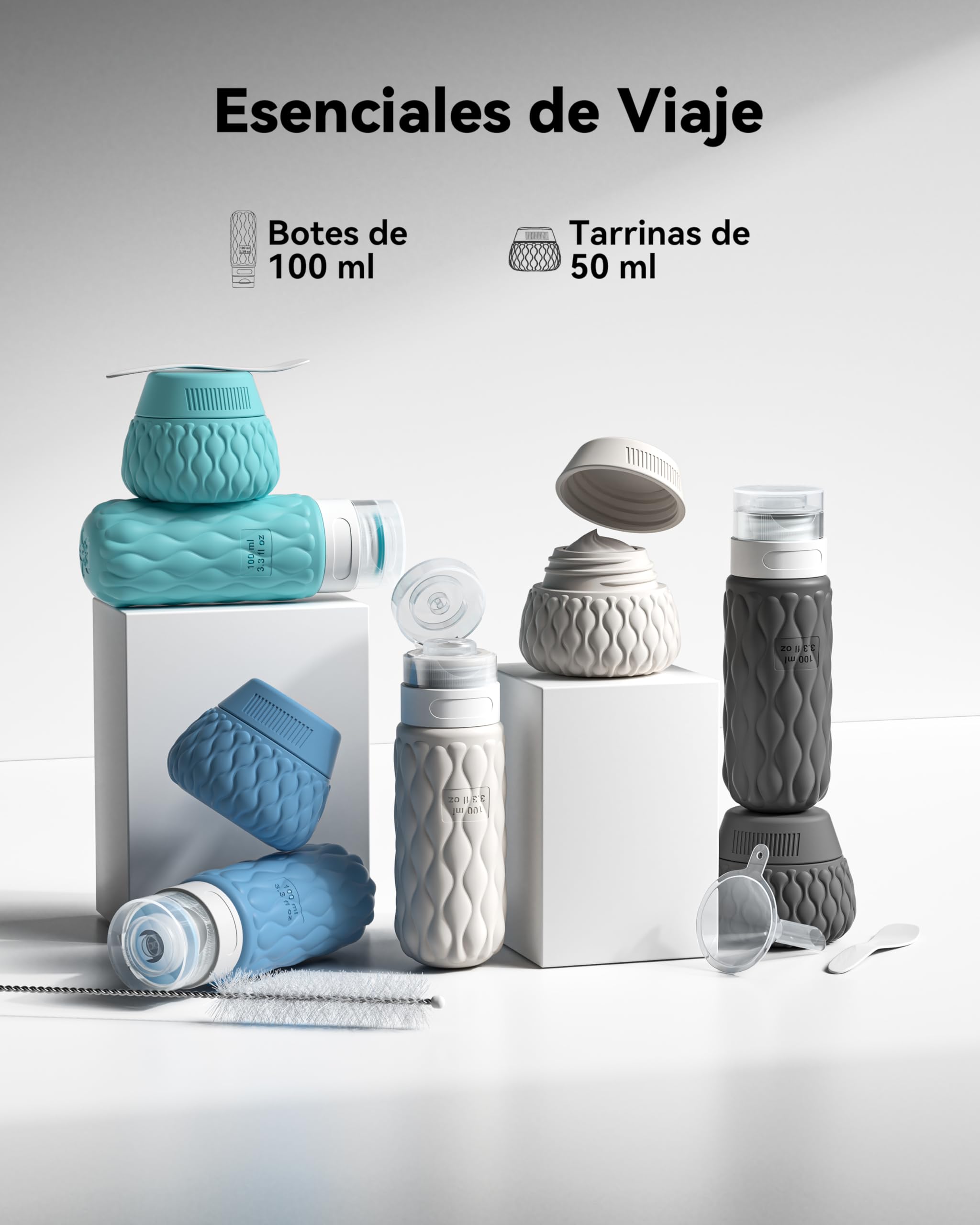 Lericttor Botellas de Viaje Silicona 8 Pack, Botes Viaje Rellenables 100ml/50ml, Kit Avion Botellas para Gel, Cremas Cosméticas, Champús, Lociones y Líquido