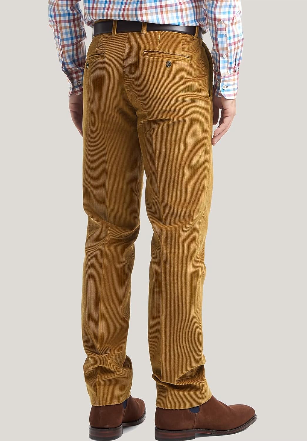 Mens Slim Fit Corduroy Pants Flat Front Straight Dress Trousers for Work - Image 3