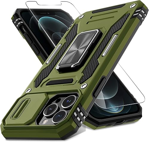 DEERLAMN Funda para iPhone 13 Pro Max con cubierta deslizante para cámara + protector de pantalla (1 unidad), soporte de anillo giratorio de grado