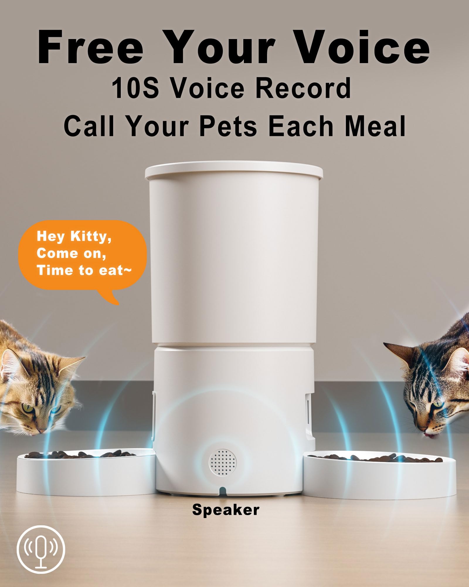 Miaosical Distributeur Croquettes Chat Automatique avec Double Bol pour 2 Chats, Chatons et Petits Chiens (Blanc, 4.2L+De Base 2 Bols)