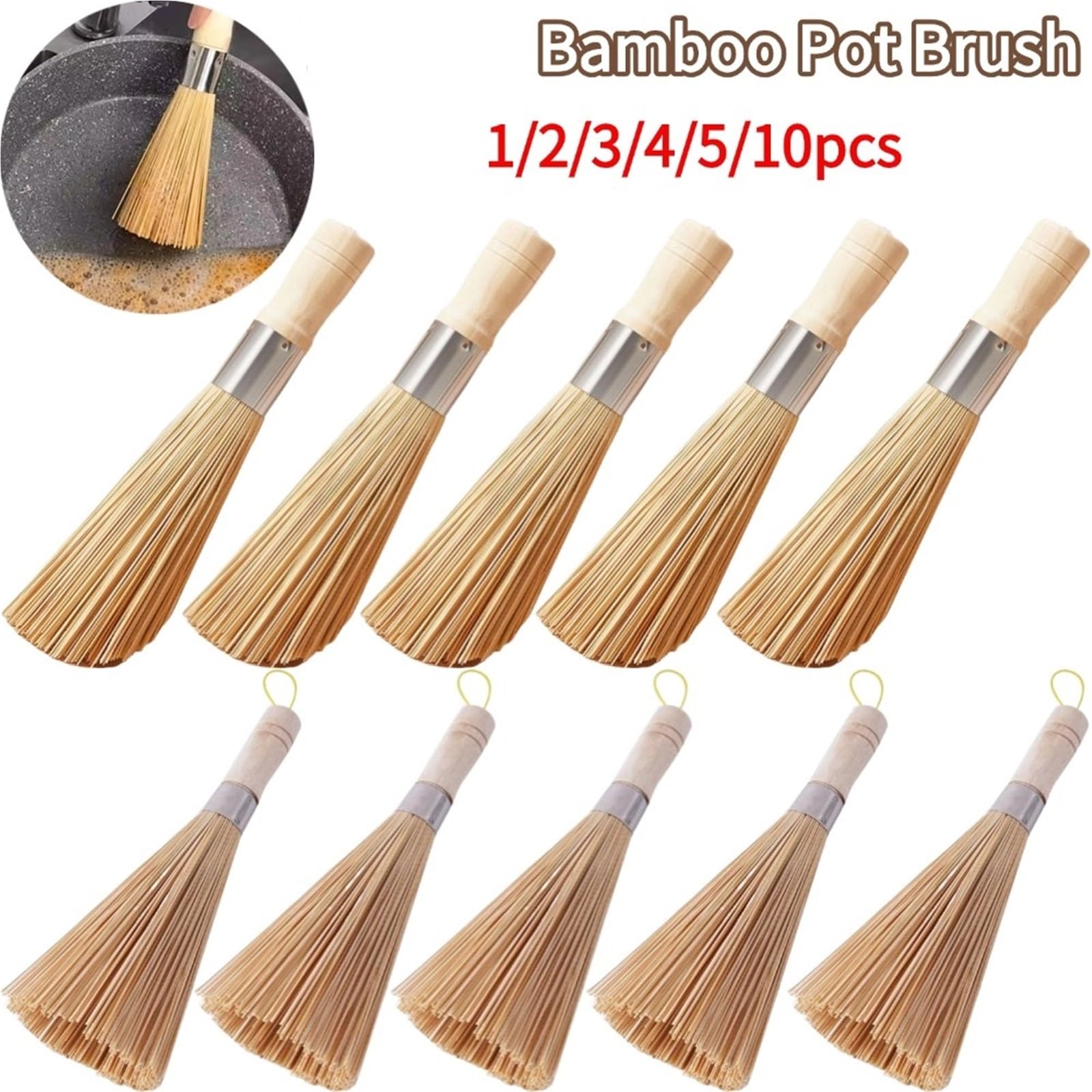 Cepillos para Fregar los Platos, Cepillo for ollas, Mango Largo, Limpieza de Wok, fregador de Platos, Limpiador de cacerolas, 30cm, 25cm de Madera | Style 05