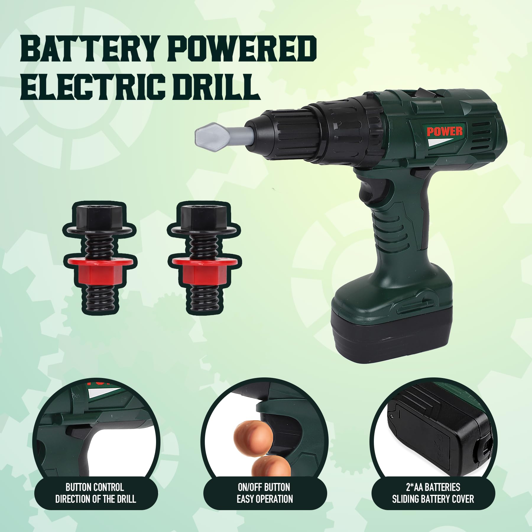 Playkidiz Kids Tool Set Construction Toys for Boys – 17-Piece Toddler Tool Set with Battery Powered Electric Toy Drill – Kids Tool Box with Toy Hammer and More - Toddler STEM Toys – Safe Kids Tool Kit