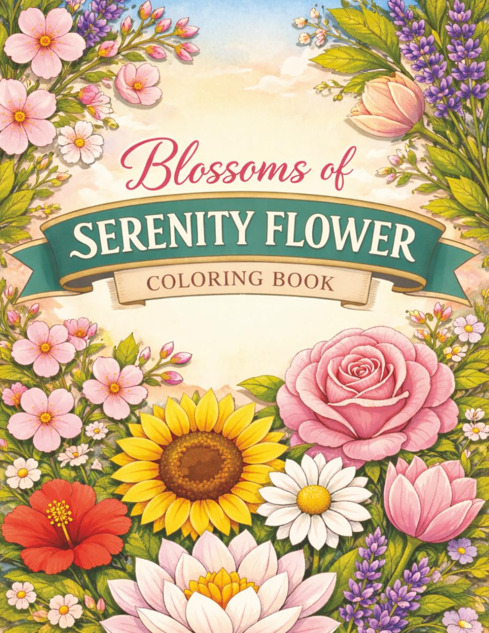 Floral Serenity Flower Coloring book for Teen and Adult: Simple Flowers & Stems for Relaxation, Mindfulness and Stress Relief