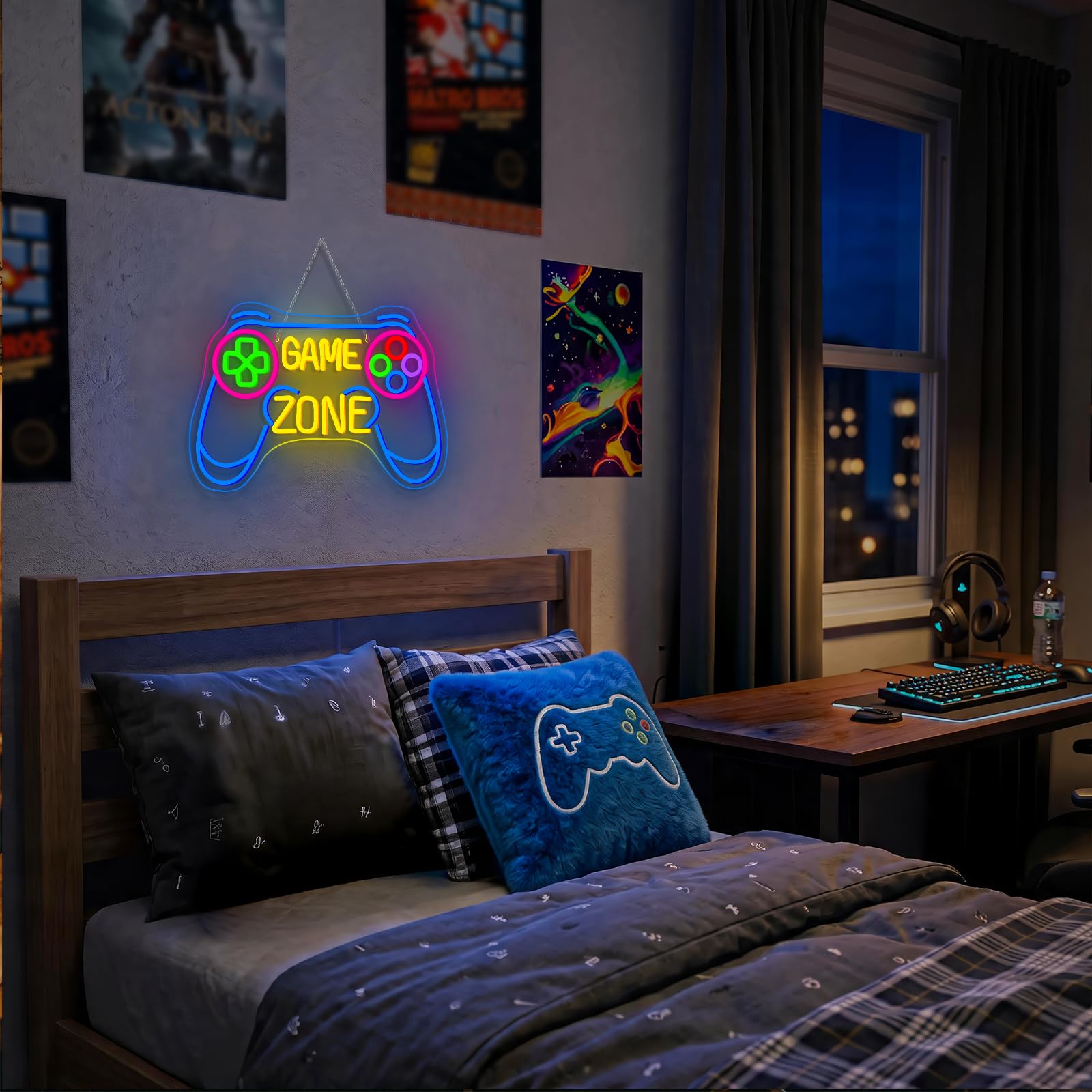 Game Zone neonowa tabliczka do dekoracji ściany, neonowa tabliczka LED do pokoju zabaw, pomysł na prezent dla chłopców, dzieci i graczy, dekoracja pokoju dla chłopców