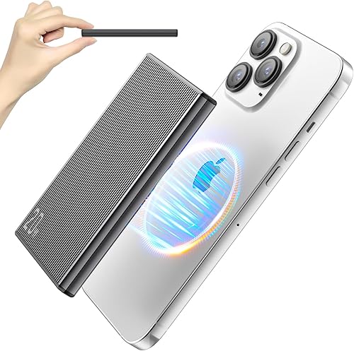 0.3" Slim Portable Charger Power Bank, 5,000mAh Wireless Battery Pack, 20W Fast Charging with USB-C Cable, Charge Card Phone Charger Compatible with iPhone 16/15/14/13/12, Samsung (Silver, 5,000 mAh)