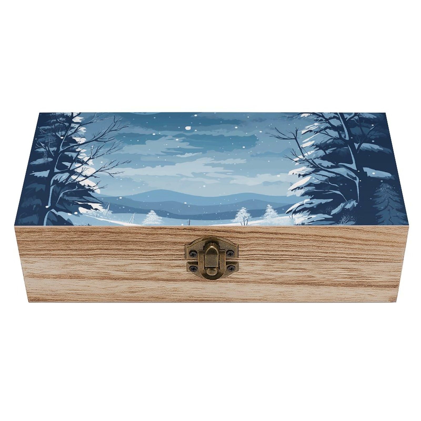 NTVOWPZO Wooden Storage Box A Horse And Snow Wood Gift Box with Hinged Lid Vintage Decorative Boxes Jewelry Memory Box for Jewelry Art Hobbies Home Storage Treasure Keepsake Gift