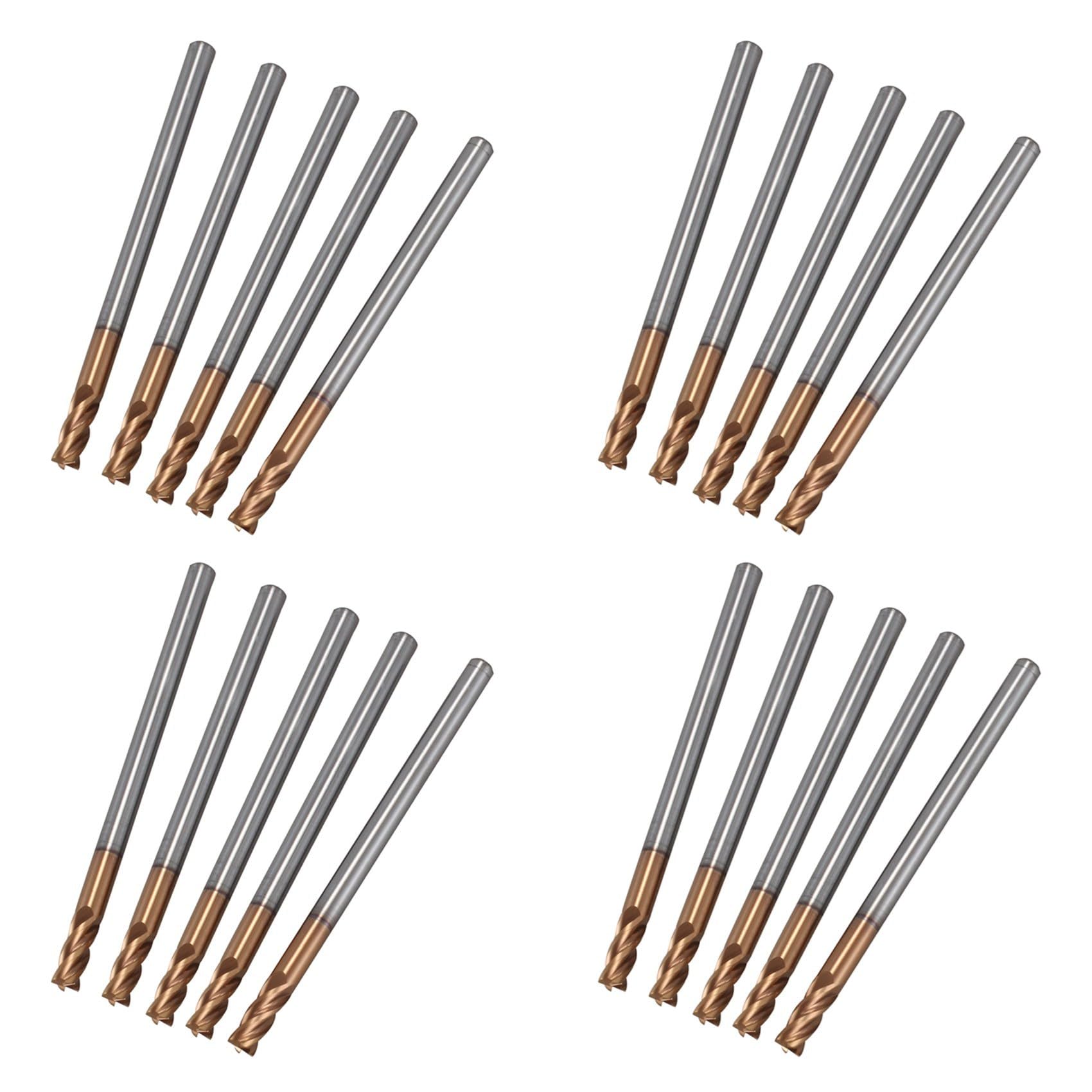Jnchdghwa Gold & Silver 20Pcs 3Mm Solid Carbide Endmills Endmill D3x8xd4x50l 4Flute Side Milling Slotting Profiling Face Mill Standard Length