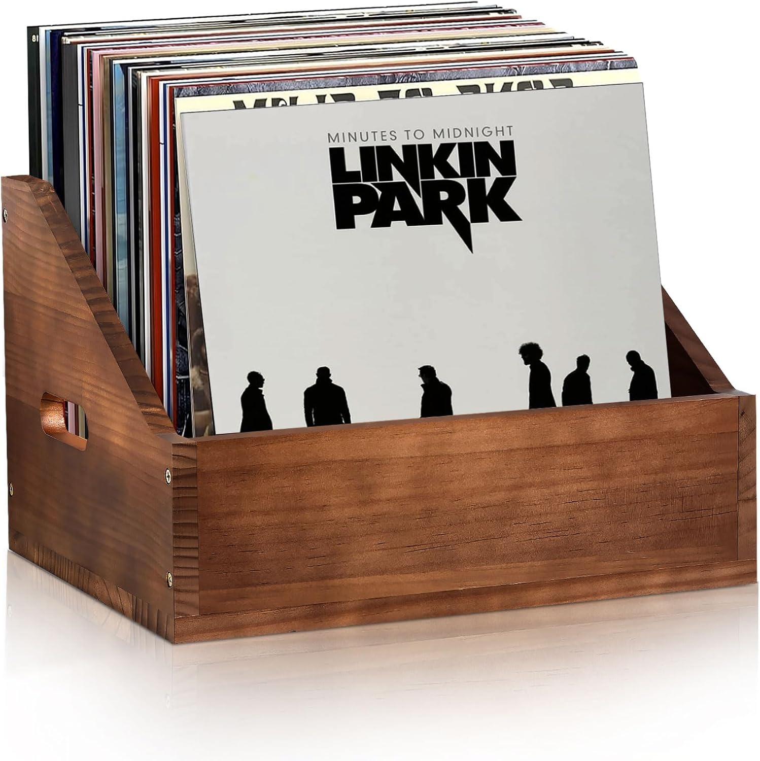 Wooden Vinyl Record Storage Crate, Large-Capacity Retro Record Holder Box for 60+ LP Albums, Durable Solid Wood Vinyl Organizer with Handles, Record Storage Case for Home Decor & Collector Display