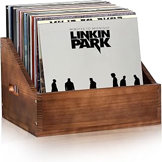 Wooden Vinyl Record Storage Crate, Large-Capacity Retro Record Holder Box for 60+ LP Albums, Durable Solid Wood Vinyl Organizer with Handles, Record Storage Case for Home Decor & Collector Display
