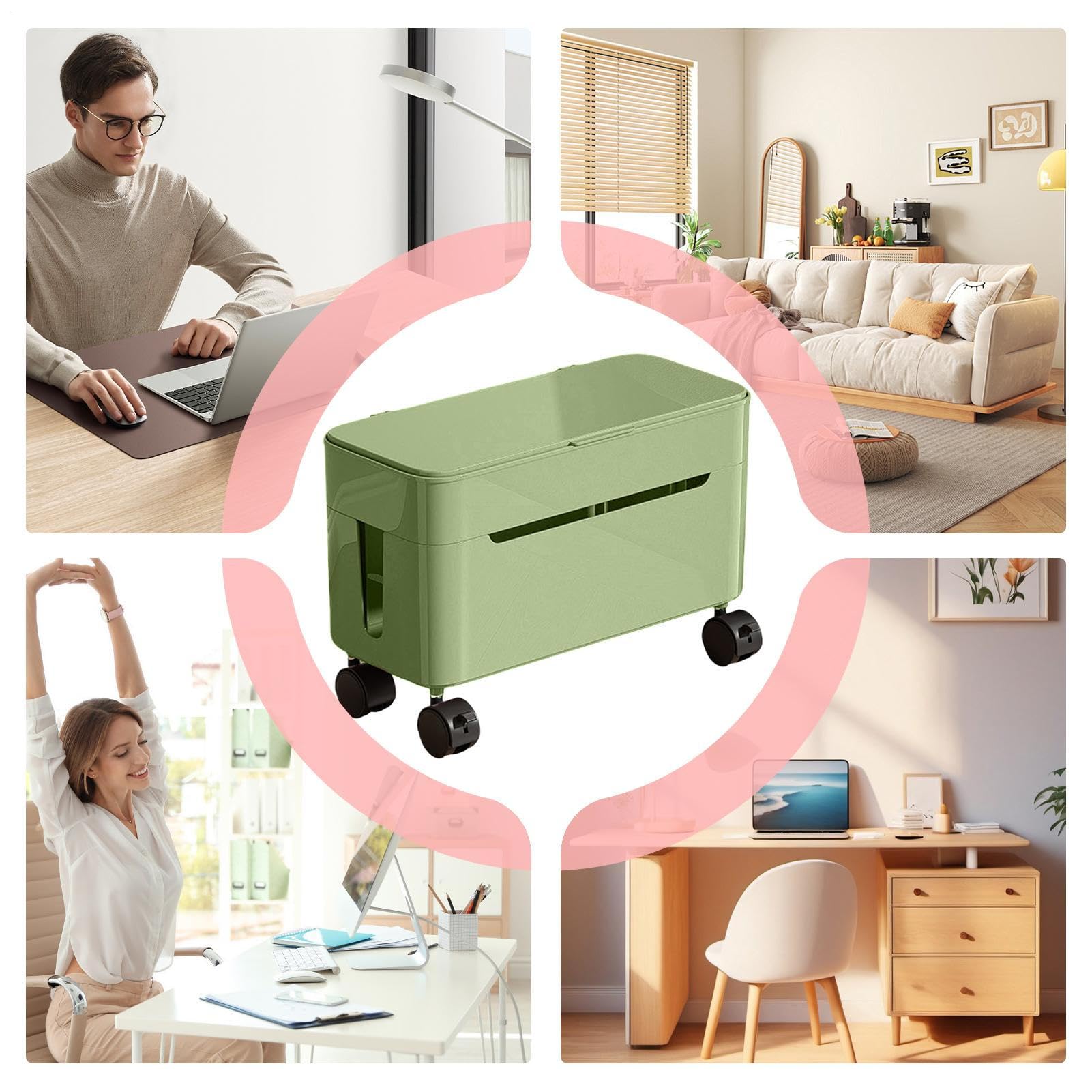 Scatola organizer per cavi, da tavolo, con ruota, per riporre i cavi di ricarica da tavolo, per la casa, gestione ordinata dei cavi, facile accesso, design multiuso, accessorio per la casa per
