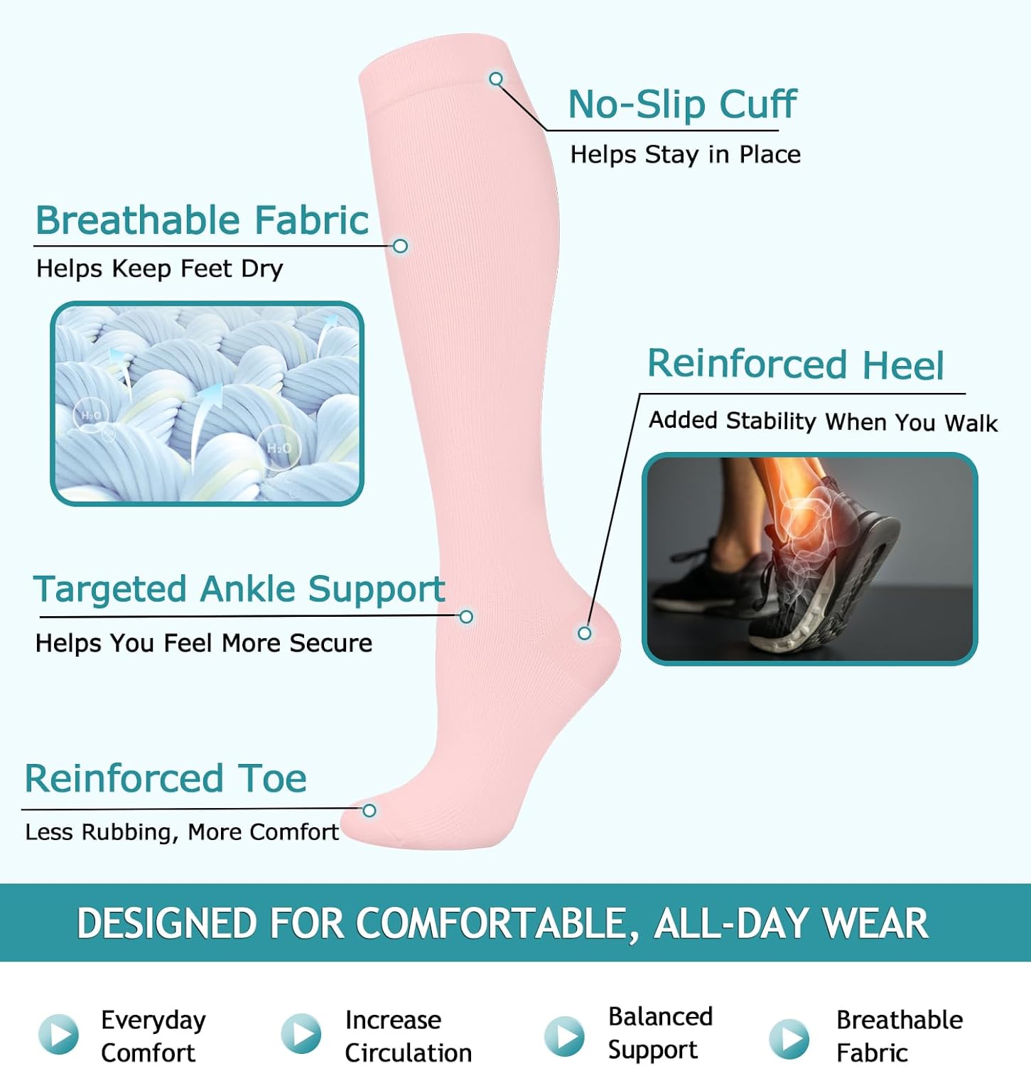 ACTINPUT 8 Pairs Compression Socks for Women & Men,Support Compression Stockings for Medical Running Athletic - Image 4