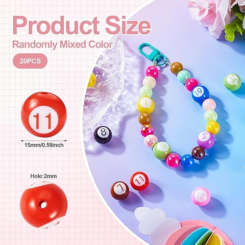 Miniatura 9 de FASHEWELRY 50 cuentas de billar de porcelana con el número 8, cuentas redondas de 0.315 in, cuentas de bolas de cerámica para pulseras y fabricación