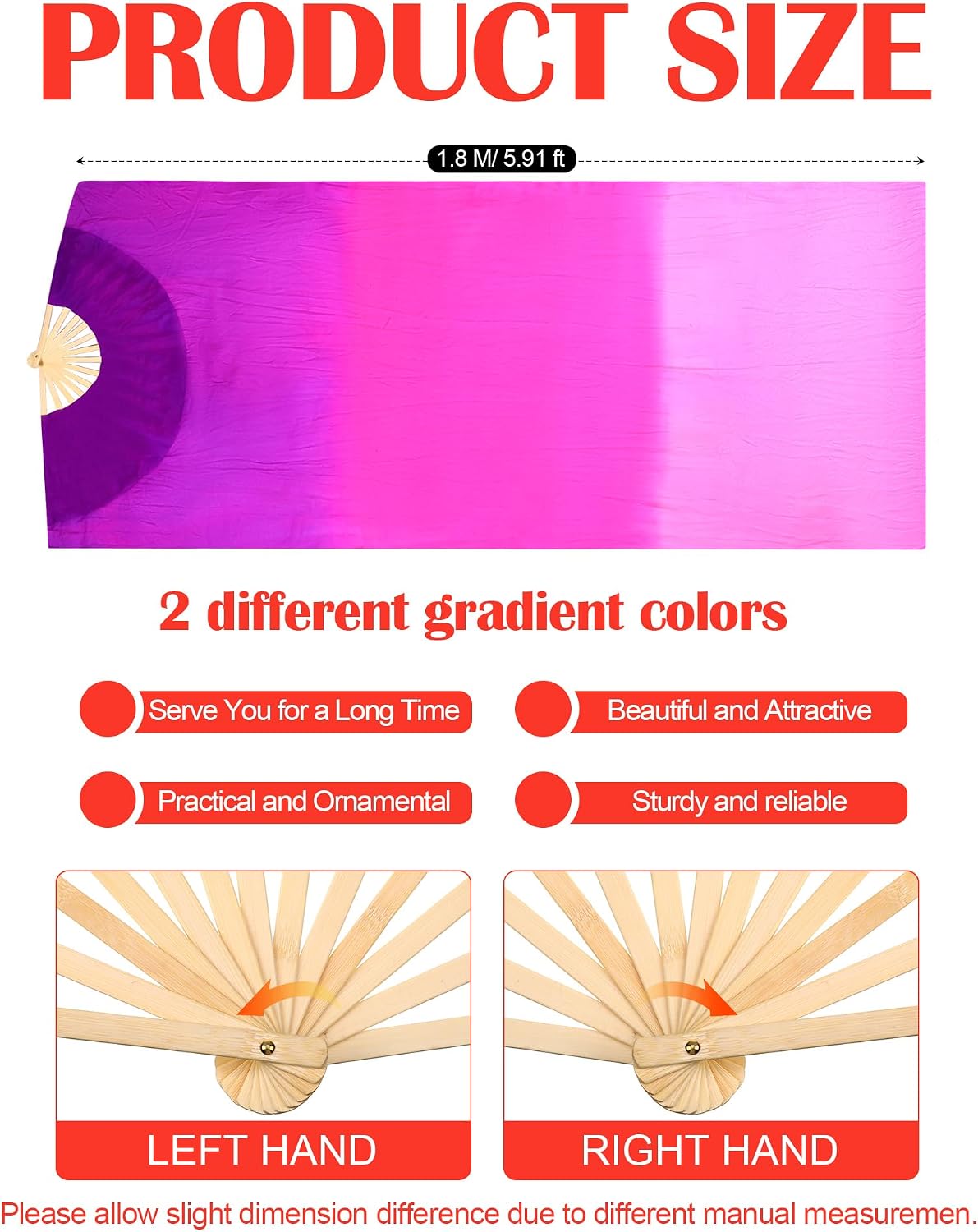 Qunclay 2 Pairs Silk Veil Fan for Belly Dance