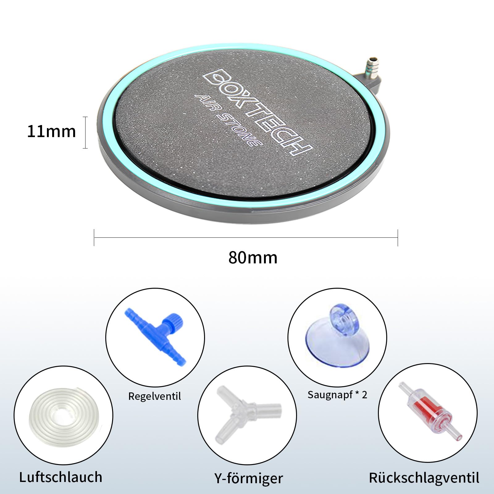 boxtech Set di piastre in sabbia per acquario, diffusore per acquario, diffusore per ossigeno disciolto (80 mm)