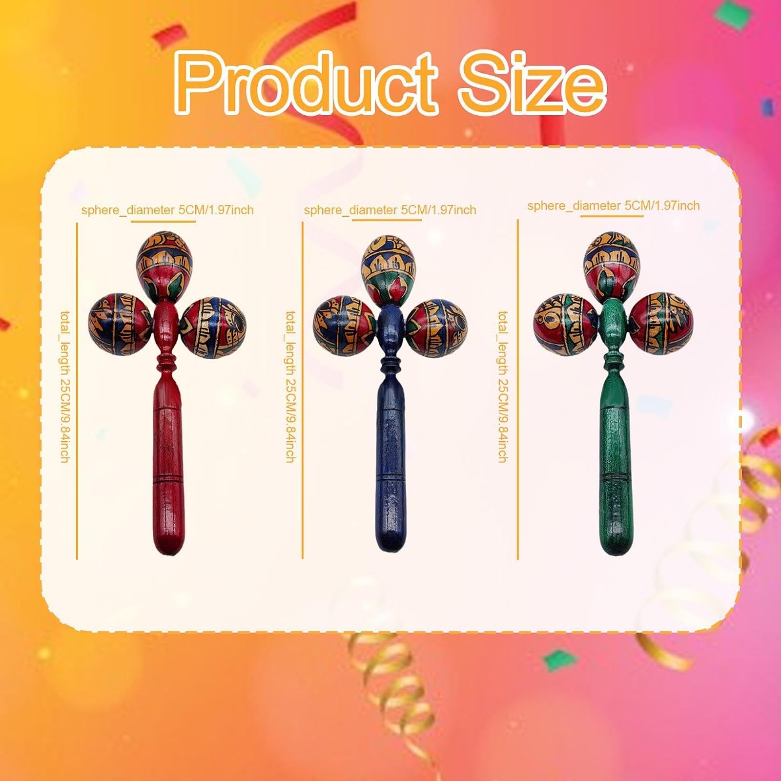 F Fityle Maraca Instrumento Música Triple Head Hand pintada Madera Pequeña Percusión de la mano de la mano para el juego Partido de la, Rojo
