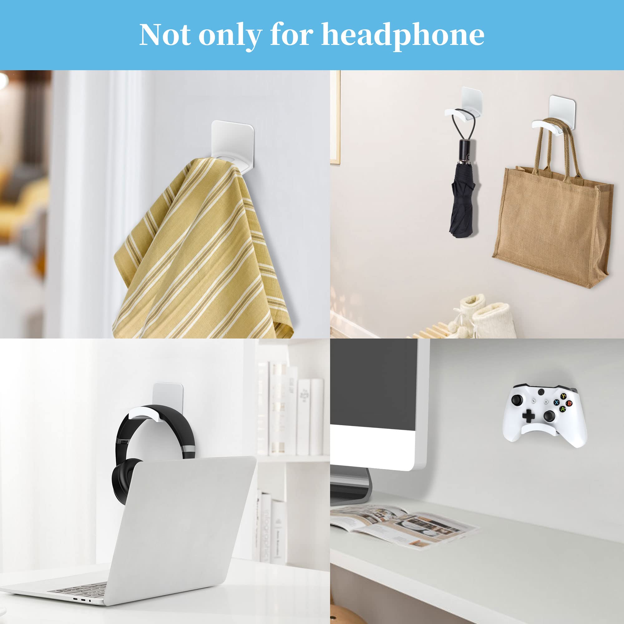 Cozycase Universel Support Adhesif Crochet Casque pour Bureau, TPU Support de Casque Accrocher Casques et contrôleurs, 2 pièce