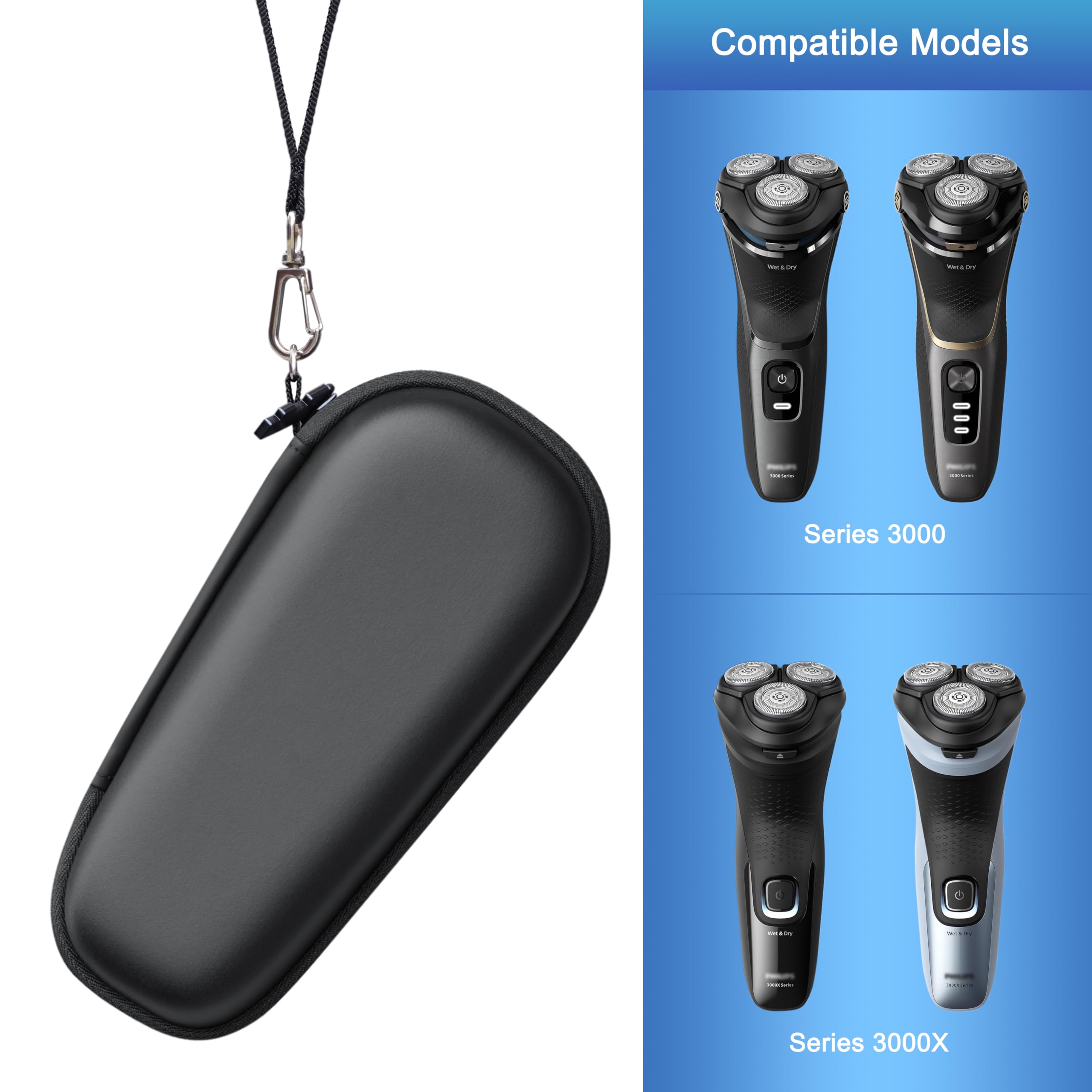 Woollo PU Case Compatible with Philips Shaver Series 3000 S3145/00 S3342 3000X X3001 X3053 Beard Trimmer Portable Hard Travel Case Waterproof Bag for Electric Wet and Dry Shaver 3000 - Image 2