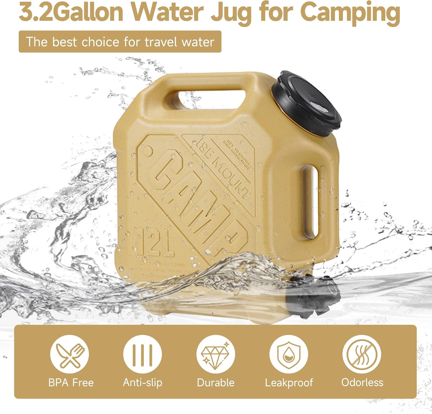 ASIEIT 3.2 Gallon Water Jug with Spigot, Portable Water Tank BPA Free, Leak-Proof Water Containers for Camping Water Storage Containers for Emergency Outdoor Hiking Picnic, Green/Black/Yellow - Image 5