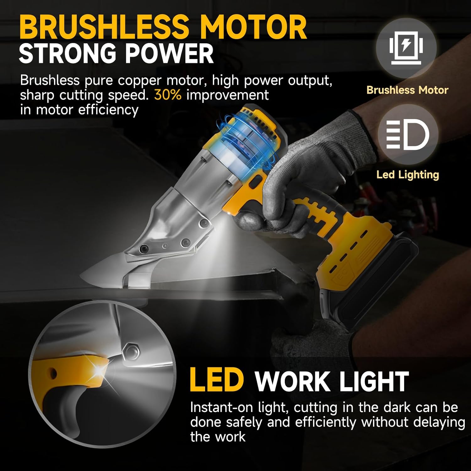 Cordless Metal Shear for DeWalt 20V Max Battery, Brushless 14GA Steel Metal Cutter with 360° Roftaiting Head, 221 Ft-Lbs Torque for Cutting Stainless Sheet, Iron, Carpet, Leather,Cardboard(NO Battery)