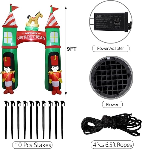 Miniatura 2 de DR.DUDU Arco inflable de Navidad de 9 pies con soldado, castillo de arco inflable de Feliz Navidad, decoración inflable con luces LED integradas,
