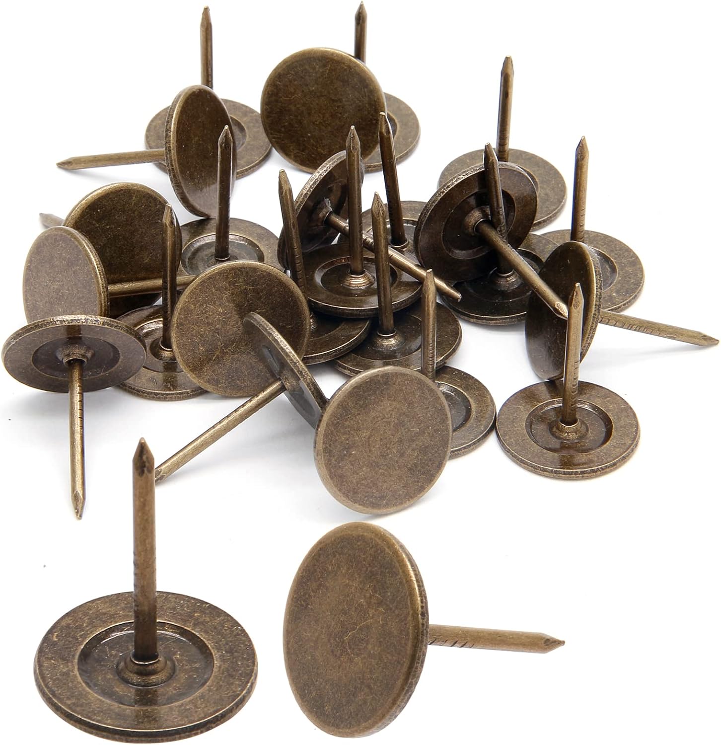 Piutouyar 30mm / 1.2 Inch Flat Head Thumb Tacks, Bronze Vintage Style Upholstery Tacks, Furniture Decor Pushpin Dia 19mm / 0.7 Inch (100Pcs)