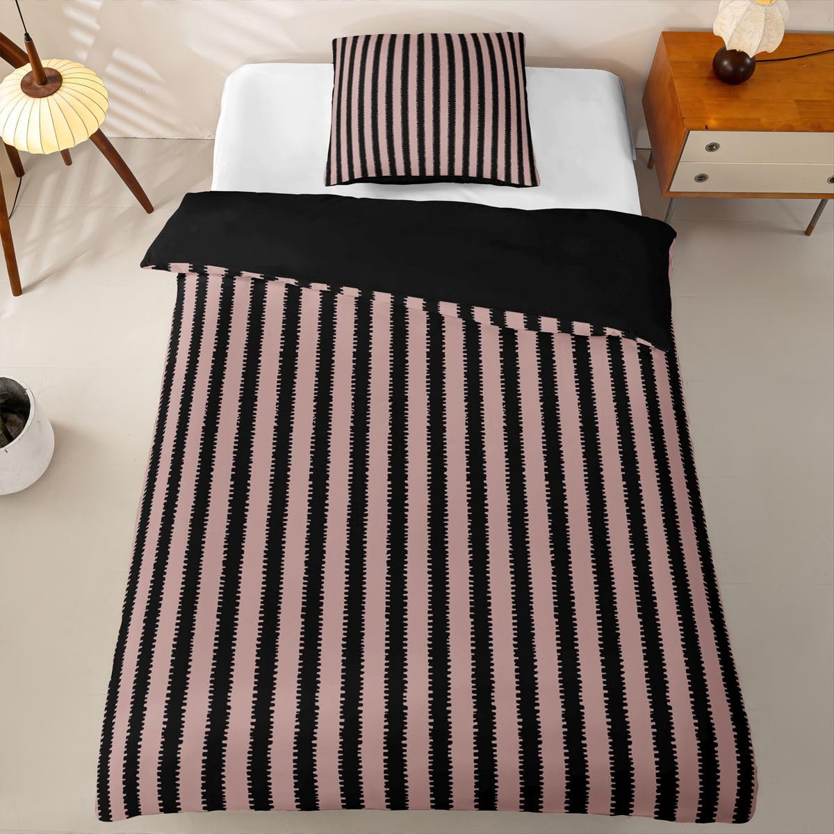 Homewish Streifen Kinder Schwarz Rosa Bettwäsche 135x200 Set 4teilig