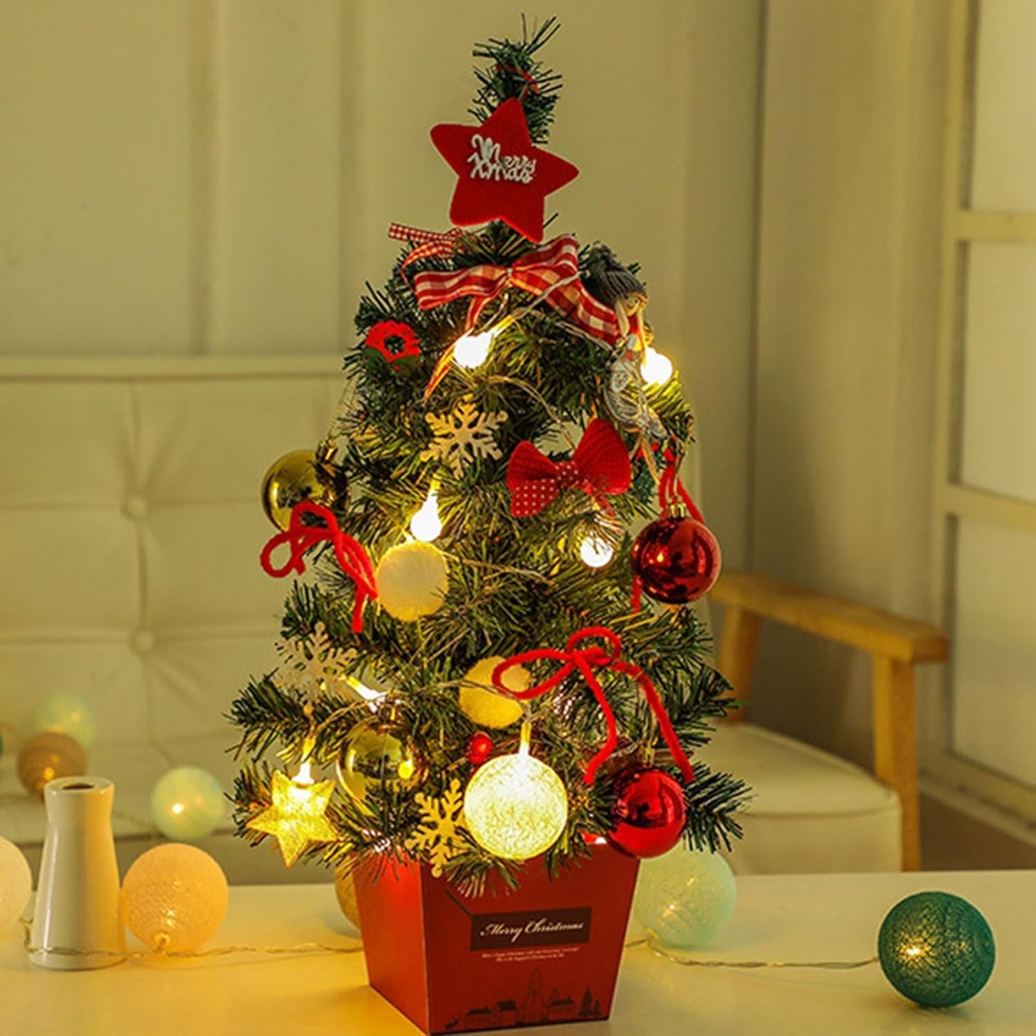 1 piccolo albero di Natale illuminato con luci, decorazione for albero di Natale da tavolo piante artificiali(Style 2)