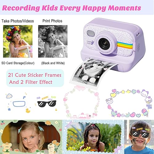 Miniatura 4 de Cámara de impresión instantánea para niños, regalos de cumpleaños de Navidad para niñas y niños de 4 a 12 años, cámara de video digital 1080P para