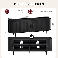 Vista 2 de Soporte de TV moderno de mediados de siglo de 58 pulgadas, consolas de TV de madera con puertas correderas y toma de corriente, centro