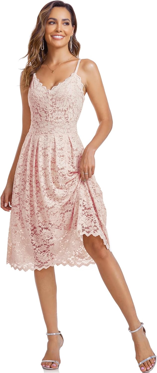 Womens Lace Floral Overlay V Neck Sexy Sleeveless Cocktail Party Swing Wedding Dresses - Image 7
