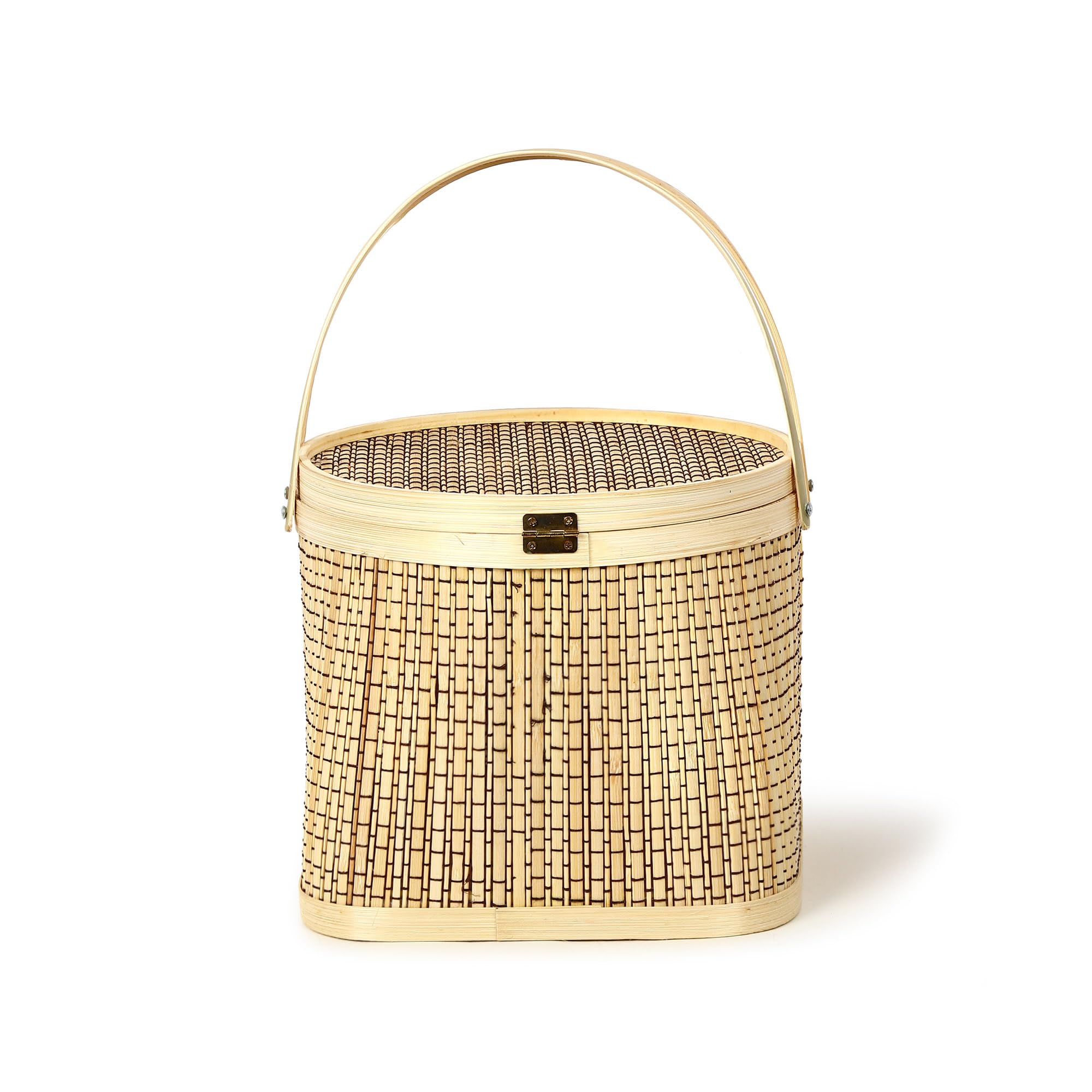 Habere India-All the Cultures Fabricating India Basket for Lunch | Wicker Modern Picnic Baskets | Bamboo Picnic Basket with Top Handle | Ideal for Outdoor Dining and Family Picnics (Beige) 4