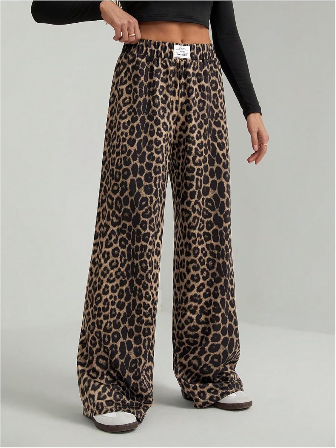 GORGLITTER Women's Leopard Cheetah Print Pants Wide Leg Elastic High Waisted Baggy Sweatpants
