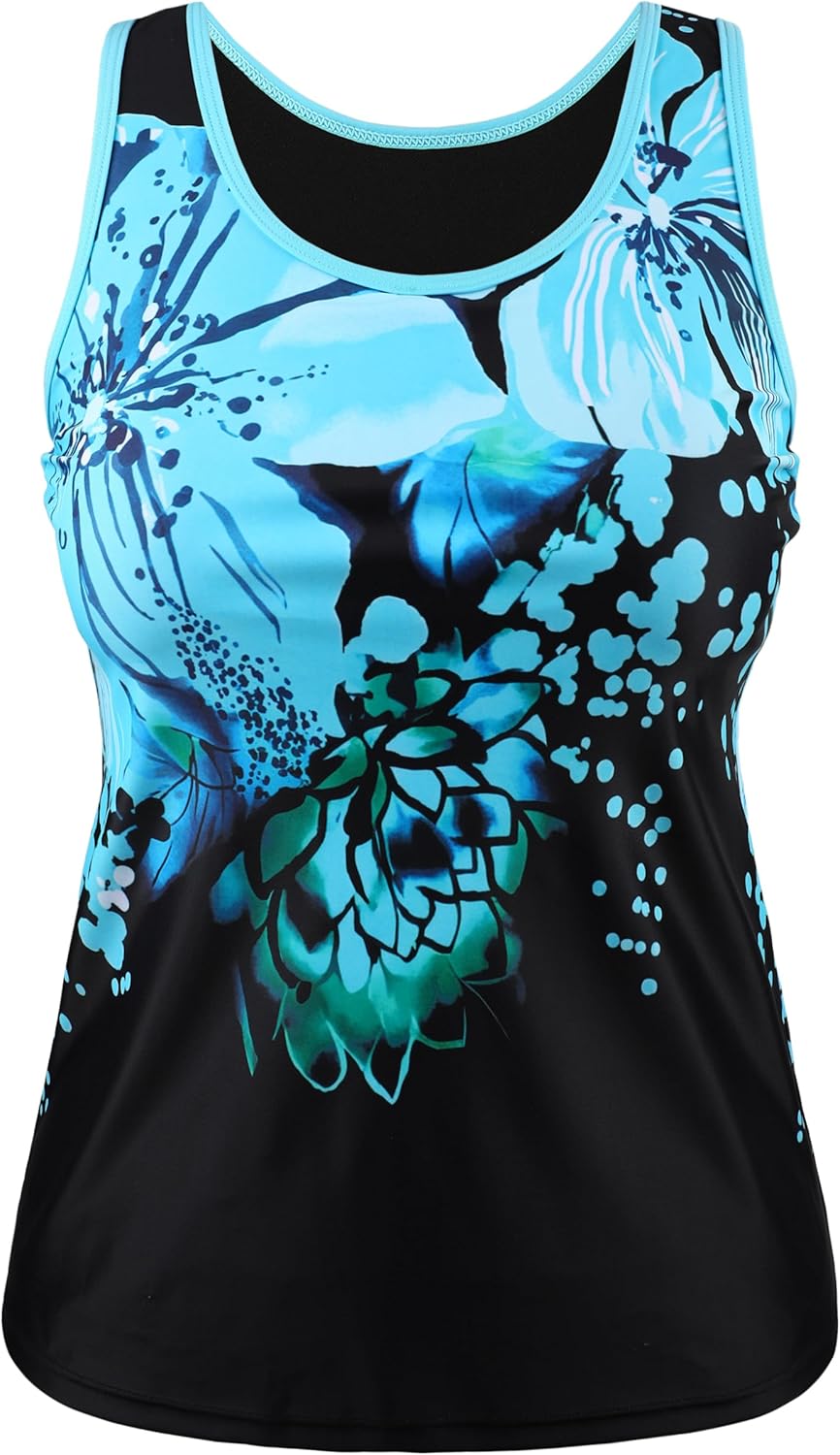 Firpearl Women's Tankini Top Only Tummy Control Swimsuits Top Modest Bathing Suit Swim Tank Top No Bottom