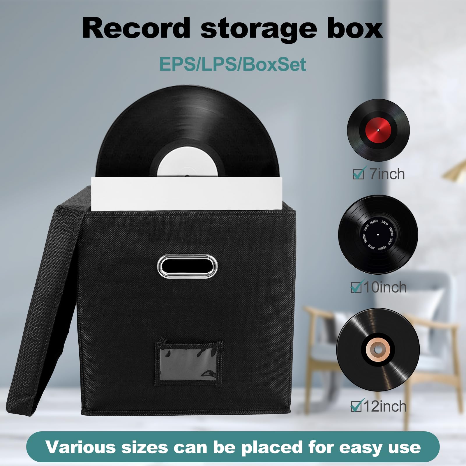 Caja de almacenamiento para discos de vinilo 33 x 33 x 33 cm organizador para álbumes LP