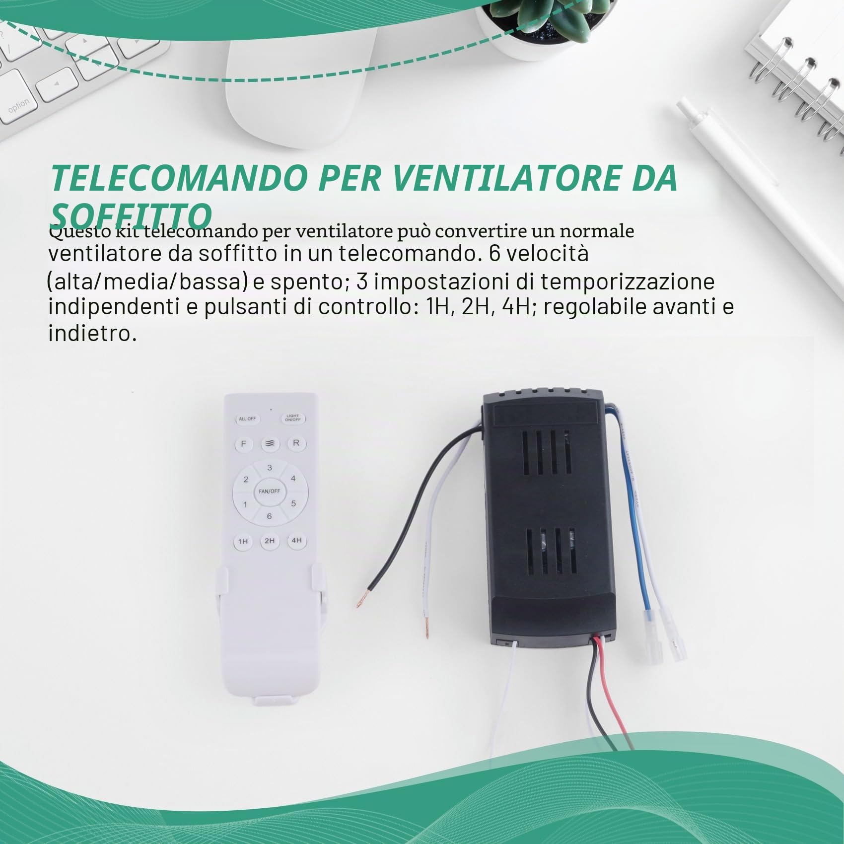 Osmond Kit di ricambio universale per ventilatore da soffitto, 6 velocità e temporizzazione, controllo remoto, e nero