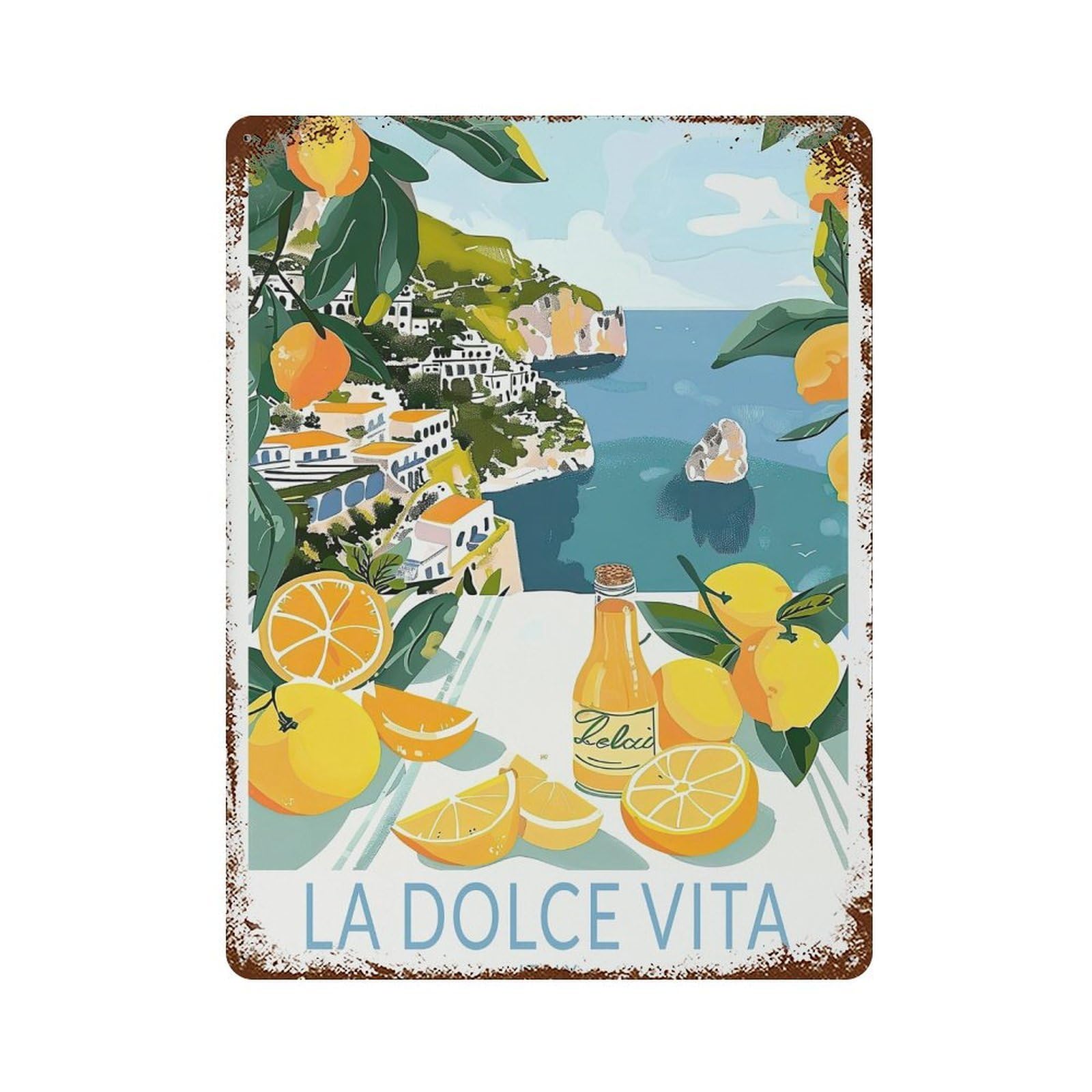 xiaoxiaoshen La Dolce Vita Travel Italy Decor, Lemons Gifts Wall Decor Art Metal Tin Poster Modern Home Decor Art Home Bar Shop Decorations Vintage Sign 40x30cm