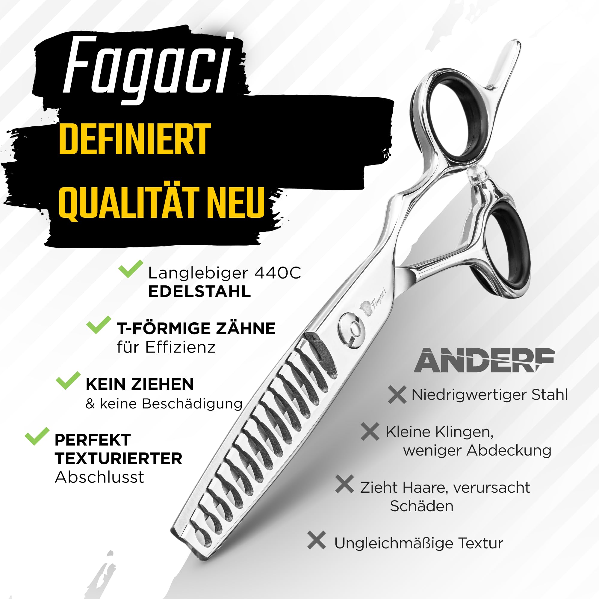 Fagaci Effilierschere Friseur 6 Zoll, T-Zahnung Texturierend 440C | Reduziert das Haarvolumen um bis zu 50%, T-Zahnung für besseren Grip, Mehrstufig geschliffen für dauerhafte Schärfe