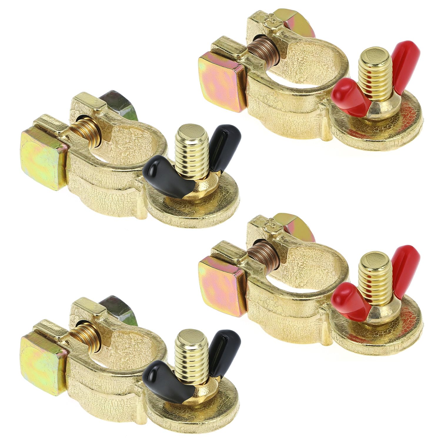 QWORK® 2 Pairs Brass Battery Terminal Connectors, Marine Grade Battery Terminal Clamps for Boat, Car, RV