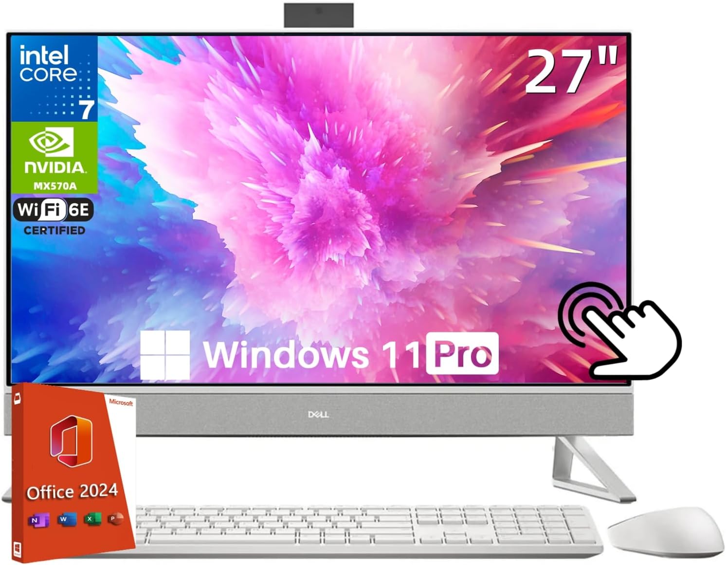 Dell Inspiron 7730 27" Touchscreen All in One Desktop Computer, Intel 10-Core 7 150U, NVIDIA GeForce MX570A, 64 GB RAM, 4 TB SSD, Wi-Fi 6E, Win 11 Pro, Office 2024 Pro Lifetime, Wireless KB & Mouse