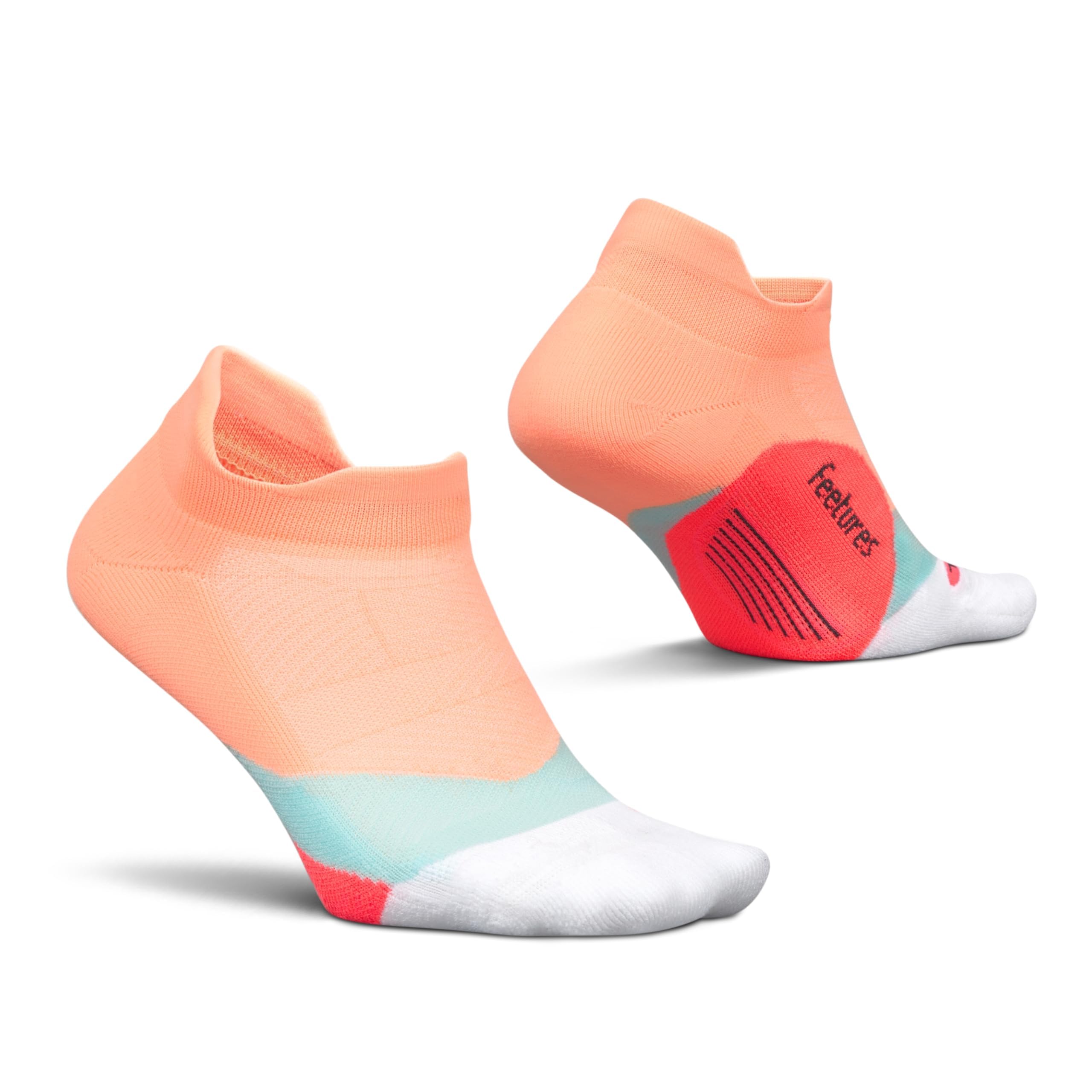 Feetures Elite Light Cushion No Show Tab Ankle Socks - Sport Sock with Targeted Compression - White Lilatech, L (1 Pair)