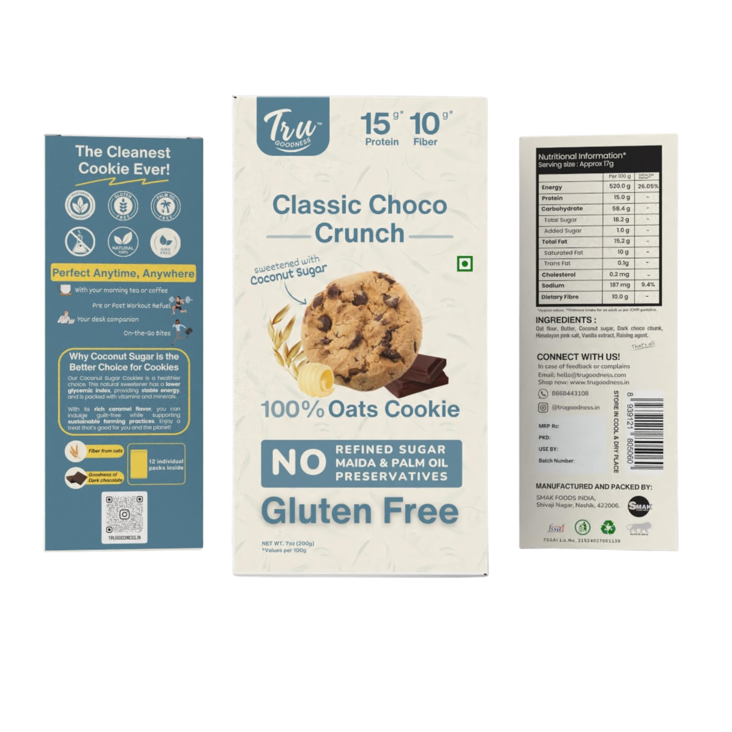 TRUGOODNESS Classic Choco Crunch Cookies, Gluten Free, 100% Oats, Coconut Sugar Sweetened, 170g-image-44