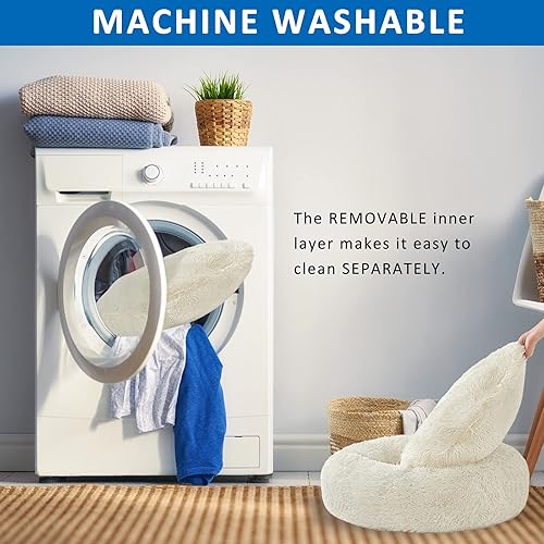 Vista 15 de ANWA - Cama redonda para perro mediano, lavable, cama tipo dona para perro grande, cómoda, acogedora y relajante Beige