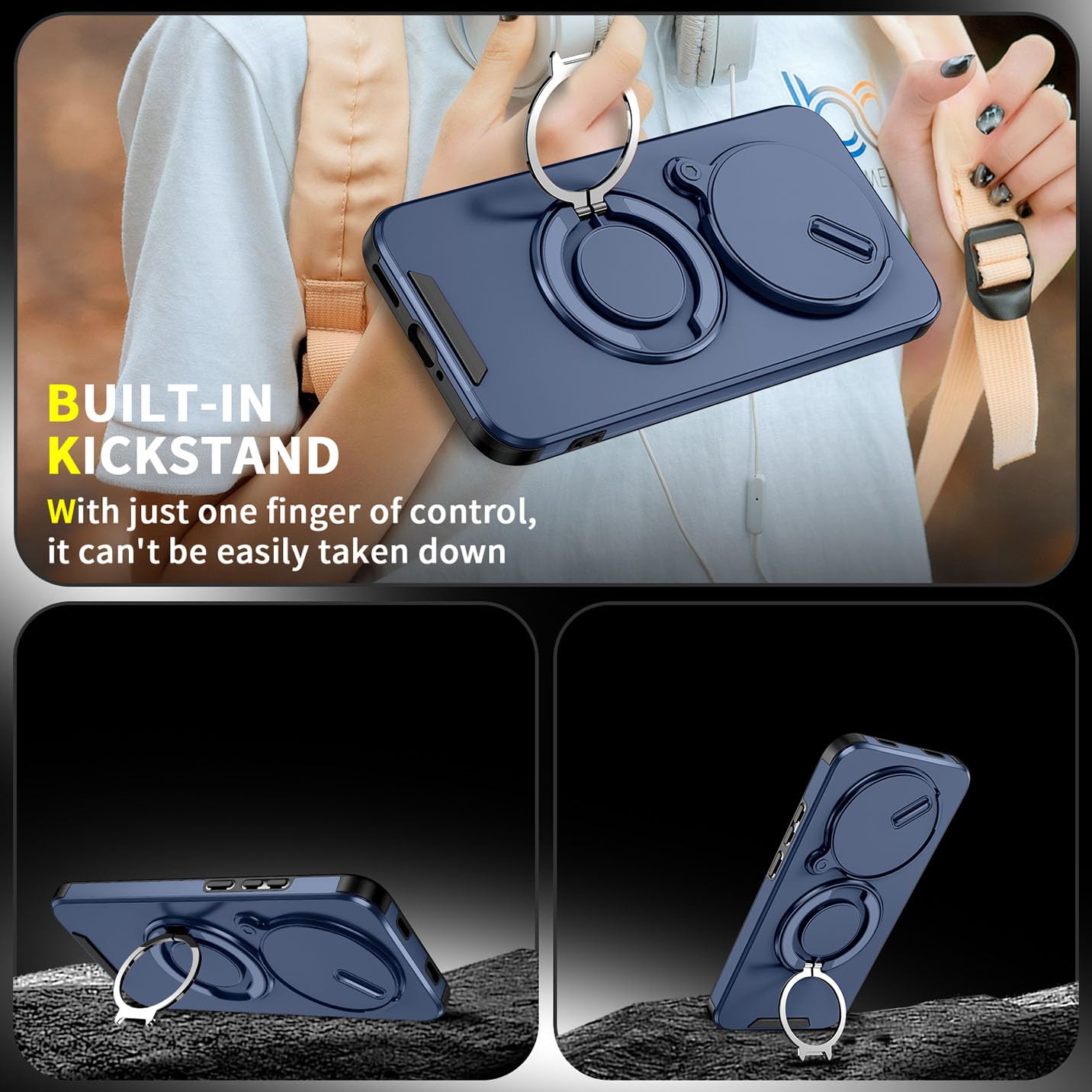BORYA Etui na Xiaomi Redmi Note 15 Pro 5G, Odporny na wstrząsy PC+TPU Silikonowa obudowa, Anty-upadkowa obudowa klasy wojskowej. Etui z obrotem 360° Uchwyt i osłona aparatu, niebieski