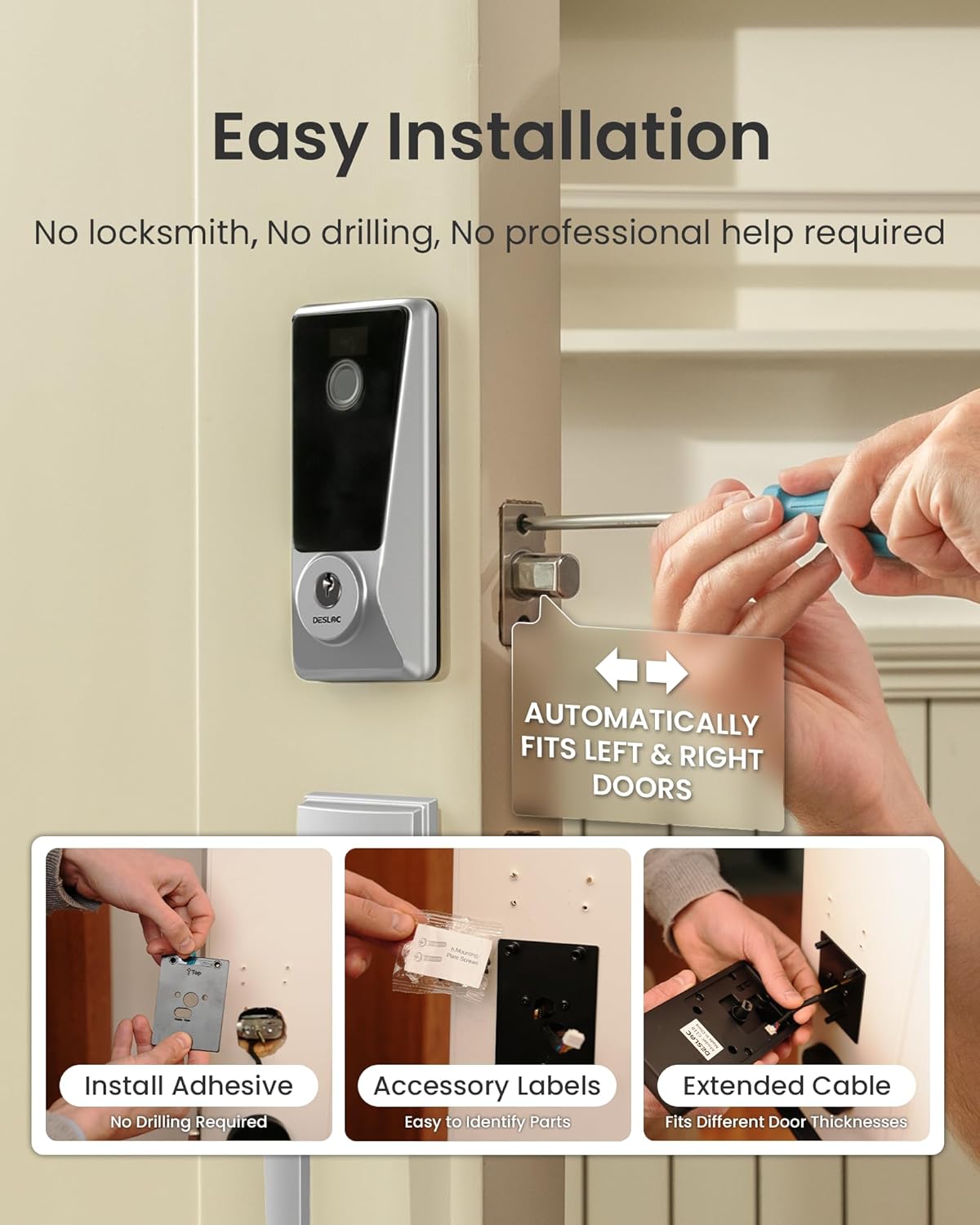 DESLOC WiFi Smart Lock for Front Door, Keyless Entry Lock with Built-in WiFi for Remote Control Anywhere, Fingerprint & App & Voice, Auto Lock, Anti-Peep Keypad, Easy Install for Home & Rental Hosts