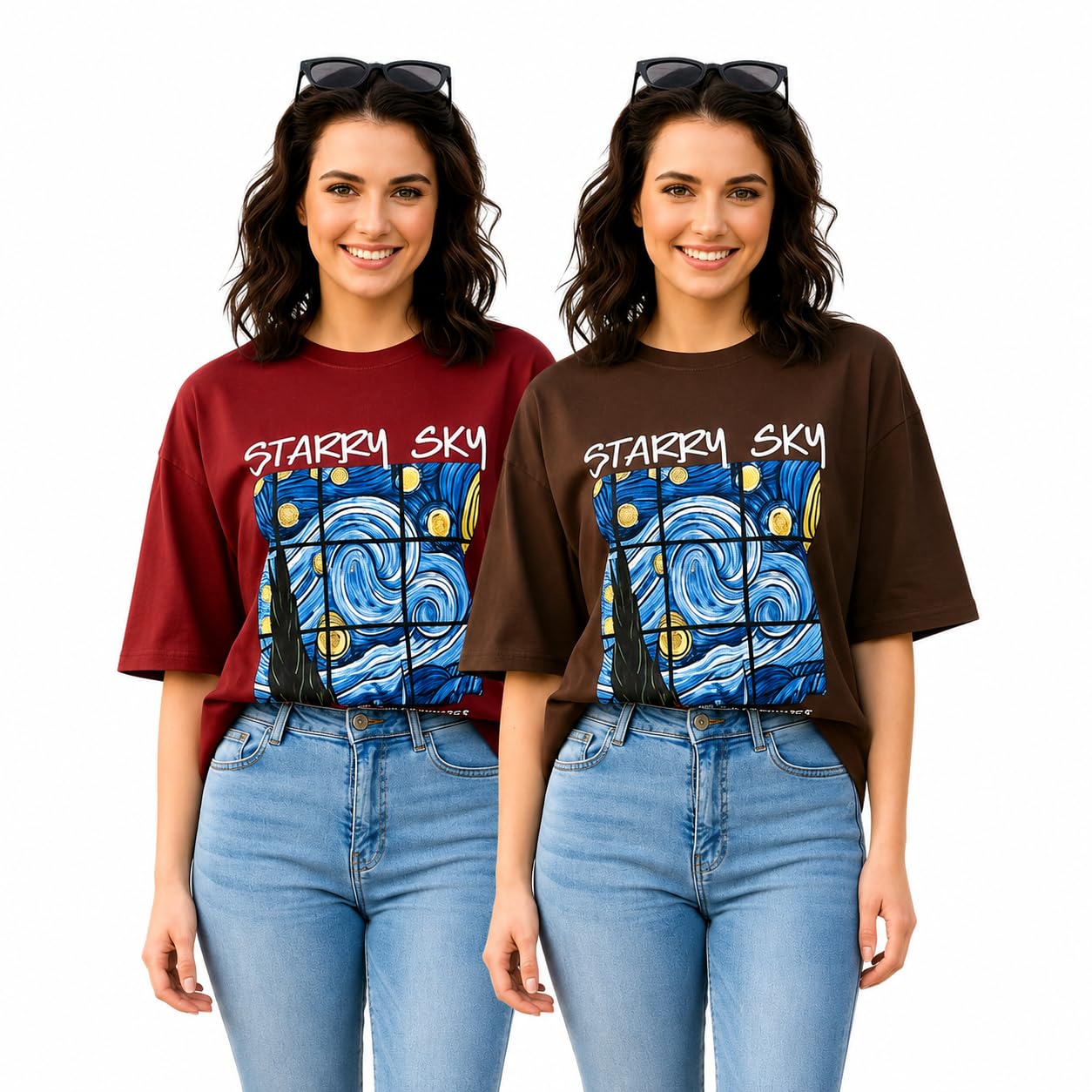 tqh Oversized Tshirt for Woman | Tshirt for Women | Tops for Women Western | Women's Tops | Woman Tee Loose Fit Drop Shoulder Printed T-Shirt for Casual Summer College Travel Pack of 2-picture-7