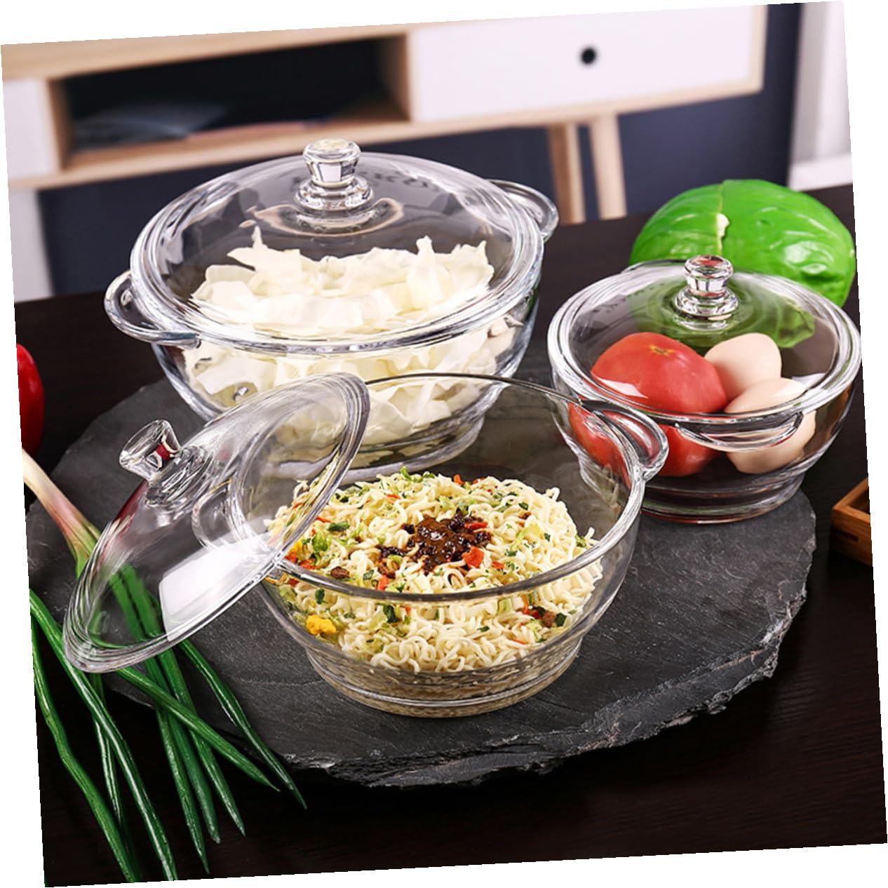 Hohopeti Hausherd Glas Schmortopf 1,5 L mit Deckel und Doppelgriff Hitzebeständig für Babybrei und Milch im Einfachen Design