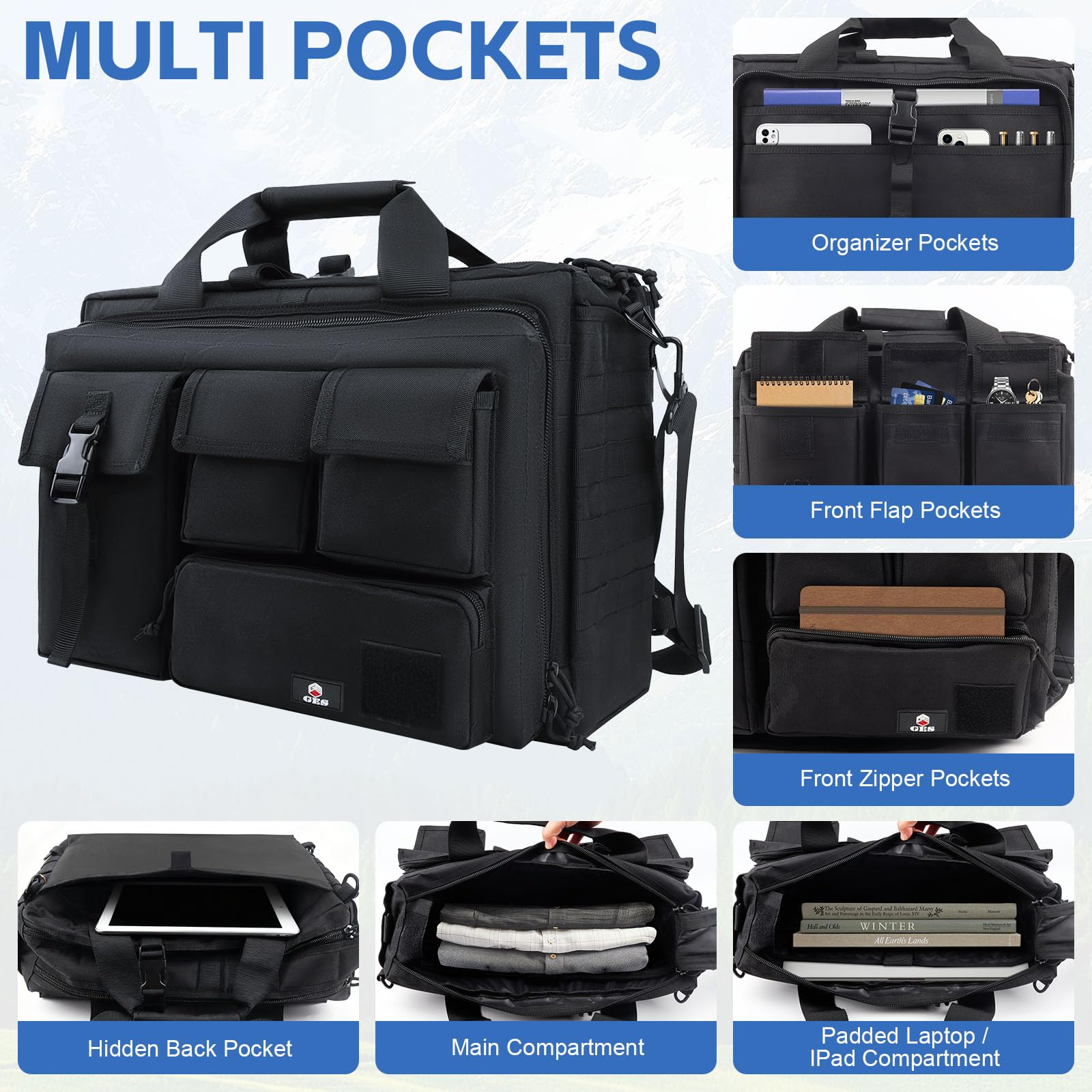 Ges multifunzione uomo outdoor tattico in nylon spalla portatile messenger bag valigetta borse abbastanza grande per 35,6 cm laptop/camera/iPad (nero)