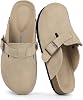 Dumalum Suede Clogs for Women and Men - Adjustable Buckle Slip-on Cork Footbed Mules with Antislip Sole - Unisex Slippers