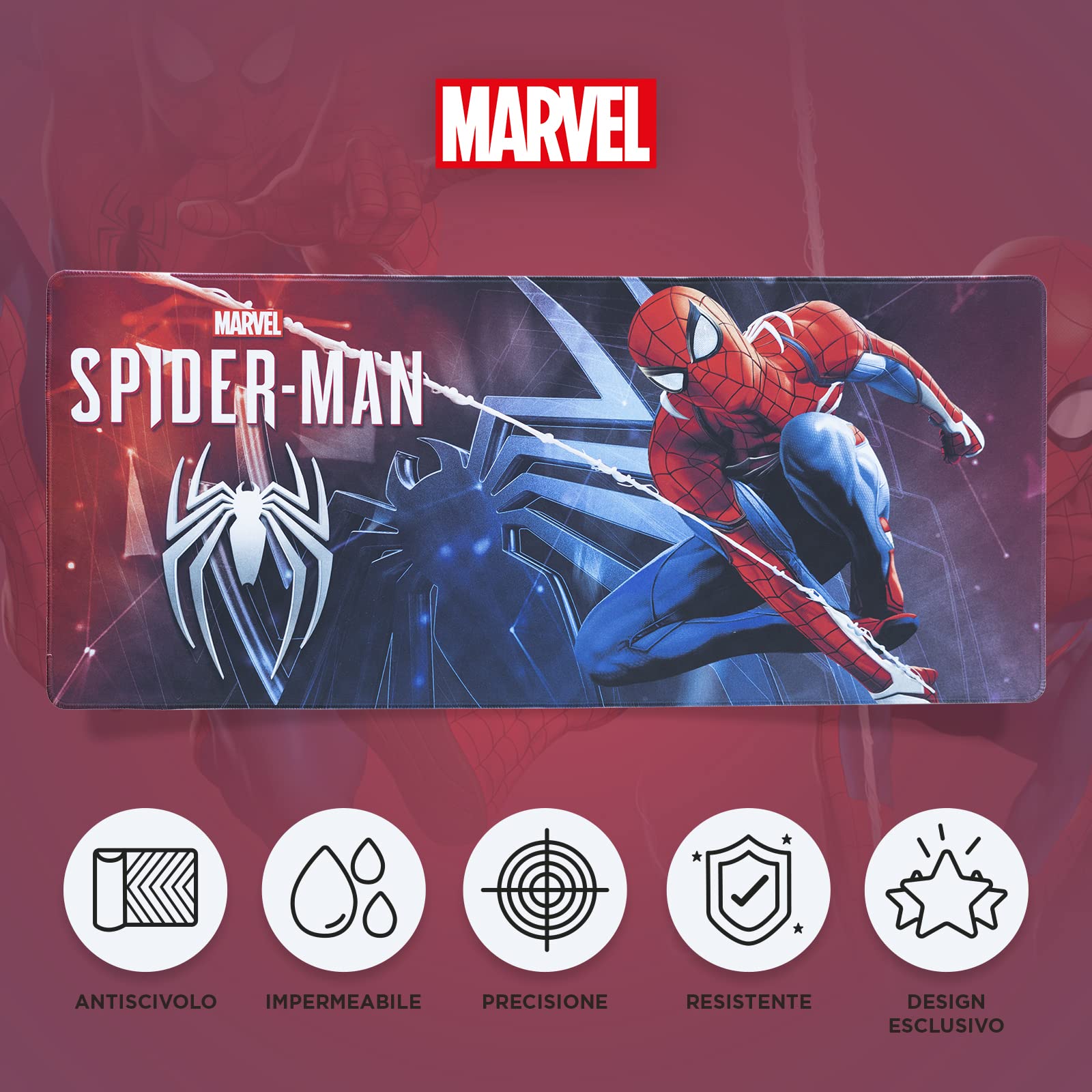 Grupo Erik Tappetino Mouse XXL Spiderman - Tappetino Scrivania Impermeabile e Antiscivolo 80x35 cm | Mousepad, Accessori Gaming per Scrivania | Marvel Legends